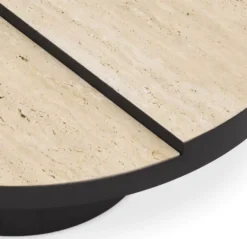 Casa Padrino Luxus Couchtisch Bronze / Beige Ø 88 x H. 35 cm - Runder Edelstahl Wohnzimmertisch mit 2 Travertin Tischplatten - Wohnzimmer Möbel - Luxus Möbel - Luxus Einrichtung