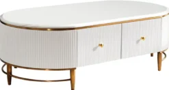 Casa Padrino Luxus Couchtisch Weiß / Messingfarben / Gold 130 x 70 x H. 42 cm - Moderner Wohnzimmertisch mit 4 Schubladen - Moderne Wohnzimmer Möbel