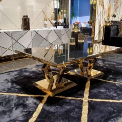 Casa Padrino Luxus Couchtisch Gold 120 x 60 x H. 43 cm - Moderner Wohnzimmertisch mit Glasplatte - Wohnzimmer Möbel - Luxus Kollektion