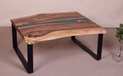 Casa Padrino Luxus Couchtisch Braun / Naturfarben / Grün / Schwarz 95 cm