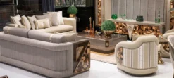 Casa Padrino Luxus Couchtisch 2er Set Braun / Grau / Gold - Luxus Massivholz Wohnzimmertische - Wohnzimmer Möbel - Luxus Möbel