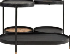 Casa Padrino Luxus Couchtisch Schwarz / Naturfarben / Messing 82,8 x 83,5 x H. 53 cm - Mindiholz & Rattan Wohnzimmertisch mit Stahl Gestell - Wohnzimmer Möbel - Luxus Möbel - Luxus Einrichtung