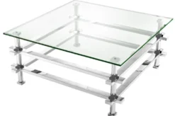 Casa Padrino Luxus Couchtisch Silber 100 x 100 x H. 45,5 cm - Edelstahl Wohnzimmertisch mit Glasplatte