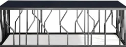 Casa Padrino Luxus Couchtisch Silber / Schwarz 125 x 65 x H. 43 cm - Rechteckiger Edelstahl Wohnzimmertisch mit Glasplatte - Wohnzimmer Möbel - Luxus Qualität