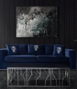 Casa Padrino Luxus Couchtisch Silber / Schwarz 125 x 65 x H. 43 cm - Rechteckiger Edelstahl Wohnzimmertisch mit Glasplatte - Wohnzimmer Möbel - Luxus Qualität