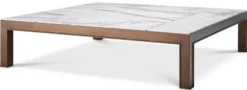 Casa Padrino Luxus Couchtisch Antik Messingfarben / Weiß / Lila 119 x 119 x H. 29 cm - Moderner Edelstahl Wohnzimmertisch mit Marmorplatten - Wohnzimmer Möbel