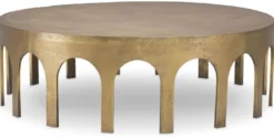Casa Padrino Luxus Couchtisch Vintage Messing Ø 97,5 x H. 30 cm - Runder Aluminium Wohnzimmertisch - Aluminium Möbel - Wohnzimmer Möbel - Luxus Möbel - Luxus Wohnzimmer Einrichtung