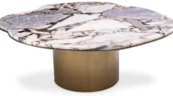 Casa Padrino Luxus Couchtisch Mehrfarbig / Messing 100,5 x 88,5 x H. 37 cm - Edelstahl Wohnzimmertisch mit Marmorplatte - Wohnzimmer Möbel - Luxus Möbel - Wohnzimmer Einrichtung - Luxus Qualität