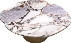 Casa Padrino Luxus Couchtisch Mehrfarbig / Messing 100,5 x 88,5 x H. 37 cm - Edelstahl Wohnzimmertisch mit Marmorplatte - Wohnzimmer Möbel - Luxus Möbel - Wohnzimmer Einrichtung - Luxus Qualität