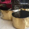 Casa Padrino Luxus Couchtisch Set Gold / Schwarz - 3 Wohnzimmertische mit Glasplatte - Luxus Wohnzimmer Möbel