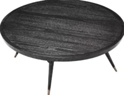Casa Padrino Luxus Couchtisch Schwarzgrau / Antik Messing Ø 100 x H. 38,5 cm - Runder Massivholz Wohnzimmertisch - Luxus Wohnzimmer Möbel