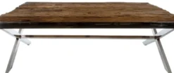Casa Padrino Luxus Couchtisch Braun / Silber 130 x 80 x H. 45 cm - Wohnzimmertisch mit rustikaler Oberfläche und zusätzlicher Glasplatte