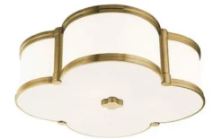 Casa Padrino Luxus Deckenleuchte Antik Messing / Weiß 42,6 x 42,6 x H. 14 cm - Deckenlampe in Kleeblatt Form - Luxus Qualität