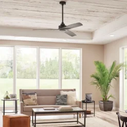 Casa Padrino Luxus Deckenventilator Schwarz / Grau 142 x H. 36 cm - Moderner Ventilator mit Fernbedienung - Luxus Qualität