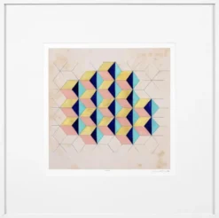 Casa Padrino Luxus Deko Bilder Set Geometrische Muster Mehrfarbig / Weiß 85 x H. 85 cm - Kunstdrucke mit Holzrahmen