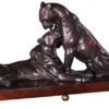 Casa Padrino Luxus Deko Bronzefiguren mit Holzsockel 2 Tiger Bronze / Braun 83 x 23 x H. 34 cm - Luxus Qualität