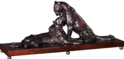 Casa Padrino Luxus Deko Bronzefiguren mit Holzsockel 2 Tiger Bronze / Braun 83 x 23 x H. 34 cm - Luxus Qualität
