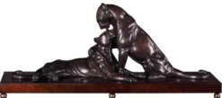 Casa Padrino Luxus Deko Bronzefiguren mit Holzsockel 2 Tiger Bronze / Braun 83 x 23 x H. 34 cm - Luxus Qualität