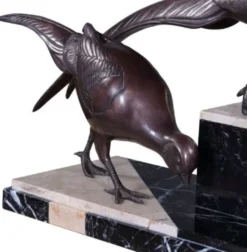 Casa Padrino Luxus Deko Bronzefiguren 3 Fasane Bronze / Schwarz / Weiß 84 x 20 x H. 42 cm - Dekofiguren mit Marmorsockel