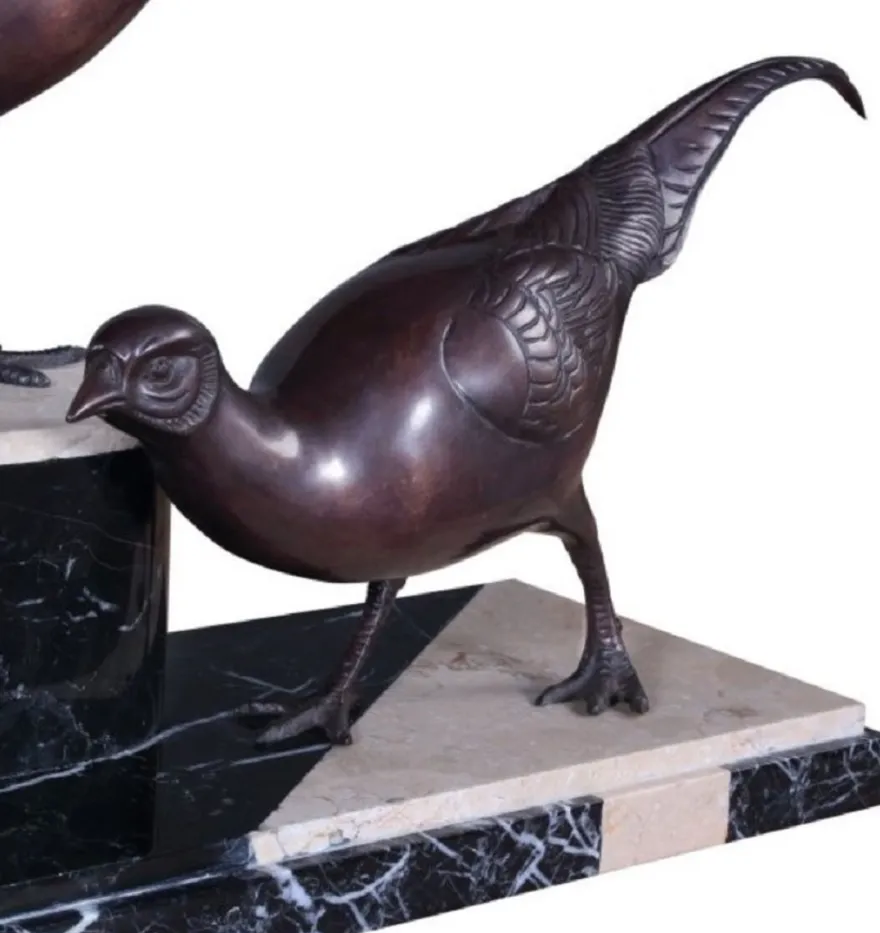 Casa Padrino Luxus Deko Bronzefiguren 3 Fasane Bronze / Schwarz / Weiß 84 x 20 x H. 42 cm - Dekofiguren mit Marmorsockel