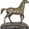 Casa Padrino Luxus Deko Bronze Skulptur Pferd Bronze / Schwarz 29,3 x 16,6 x H. 29,7 cm - Bronze Figur mit Marmorsockel - Dekofigur - Tierfigur - Deko Accessoires
