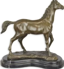 Casa Padrino Luxus Deko Bronze Skulptur Pferd Bronze / Schwarz 29,3 x 16,6 x H. 29,7 cm - Bronze Figur mit Marmorsockel - Dekofigur - Tierfigur - Deko Accessoires