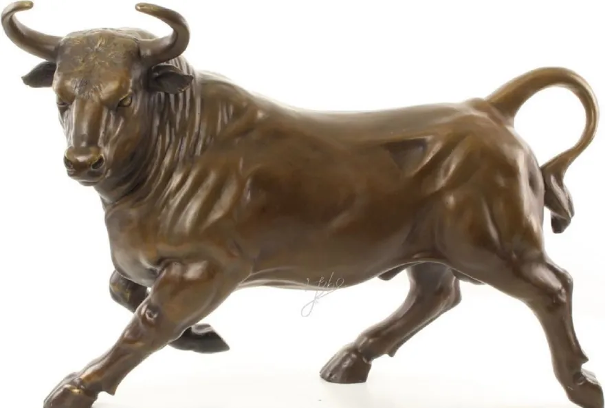 Casa Padrino Luxus Deko Bronze Skulptur Stier Bronze / Gold 57 x 24 x H. 38,7 cm - Bronzefigur