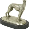 Casa Padrino Luxus Deko Bronzefigur Windhund Silber / Schwarz 22 x 13 x H. 19 cm - Bronze Skulptur mit Marmorsockel - Dekofigur - Deko Accessoires