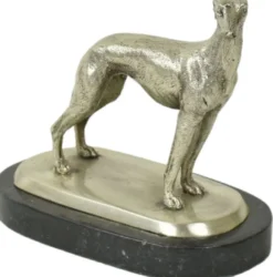 Casa Padrino Luxus Deko Bronzefigur Windhund Silber / Schwarz 22 x 13 x H. 19 cm - Bronze Skulptur mit Marmorsockel - Dekofigur - Deko Accessoires