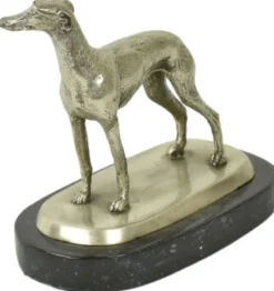 Casa Padrino Luxus Deko Bronzefigur Windhund Silber / Schwarz 22 x 13 x H. 19 cm - Bronze Skulptur mit Marmorsockel - Dekofigur - Deko Accessoires