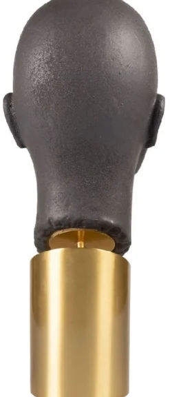 Casa Padrino Luxus Deko Büste Kopf Braun / Messing 15,5 x 20 x H. 41 cm - Steingut Deko Skulptur mit Messing Sockel - Wohnzimmer Deko - Luxus Deko Accessoires