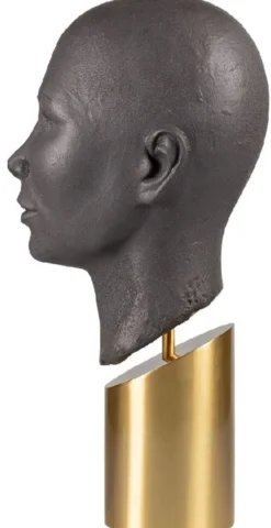 Casa Padrino Luxus Deko Büste Kopf Braun / Messing 15,5 x 20 x H. 41 cm - Steingut Deko Skulptur mit Messing Sockel - Wohnzimmer Deko - Luxus Deko Accessoires