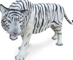 Casa Padrino Luxus Dekofigur Weißer Tiger Weiß / Schwarz 250 x 55 x H. 90 cm - Lebensgroße Dekofigur - Riesige Tierfigur - Gartendeko Skulptur
