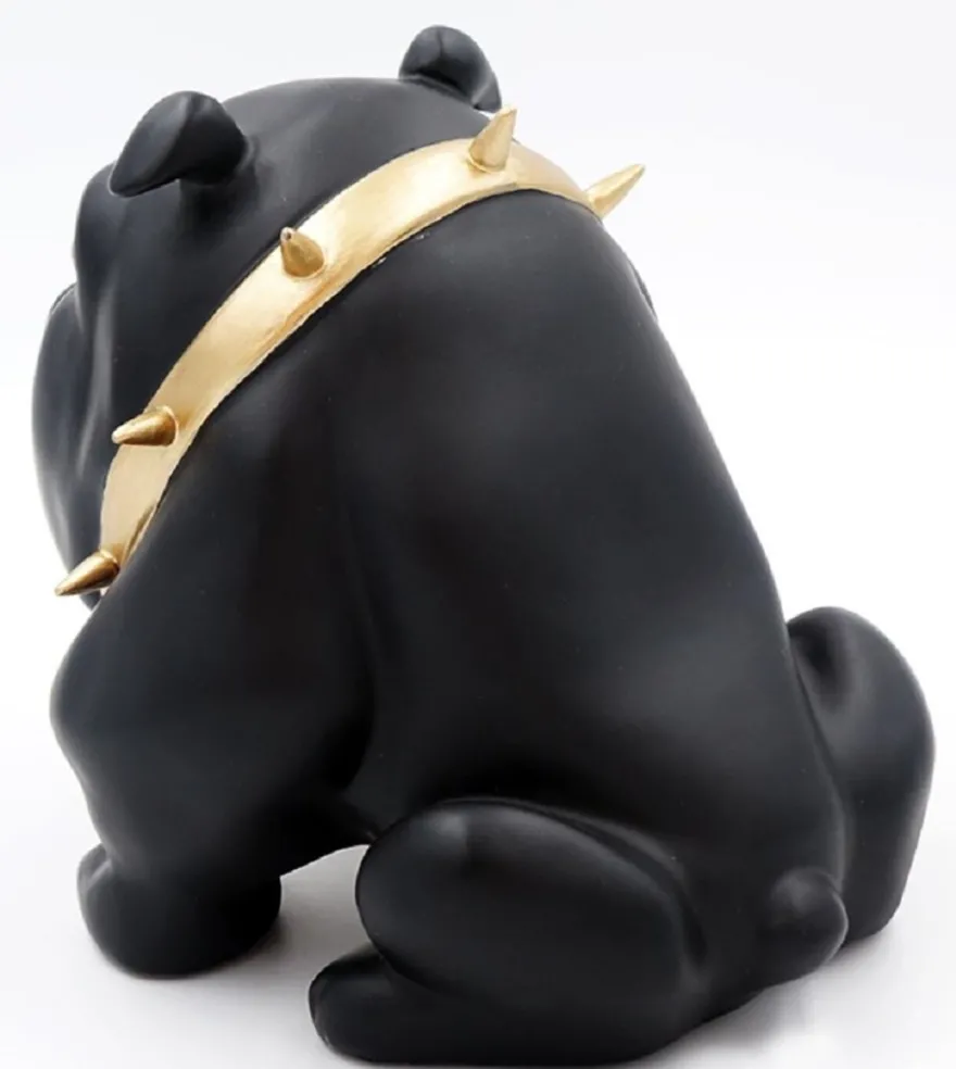 Casa Padrino Luxus Deko Figur Hund Bulldogge mit Halskette Schwarz / Gold H. 55 cm - Kunstharz Deko Skulptur - Wohnzimmer Deko - Luxus Deko Tierfigur