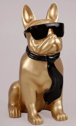 Casa Padrino Luxus Deko Figur Hund Bulldogge Gold / Schwarz H. 65 cm - Kunstharz Deko Skulptur - Wohnzimmer Deko - Luxus Deko Tierfigur