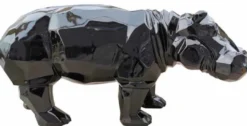 Casa Padrino Luxus Dekofigur Nilpferd Schwarz 80 x H. 38 cm - Wohnzimmer Deko Skulptur - Gartendeko Skulptur - Wetterbeständige Tierfigur