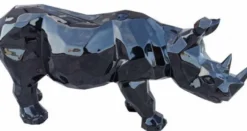 Casa Padrino Luxus Dekofigur Nashorn Schwarz 80 x H. 38 cm - Wohnzimmer Deko Skulptur - Gartendeko Skulptur - Wetterbeständige Tierfigur