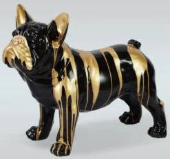 Casa Padrino Luxus Deko Figur Hund Bulldogge Schwarz / Gold 89 x H. 68 cm - Kunstharz Deko Skulptur - Wohnzimmer Deko - Luxus Deko Tierfigur