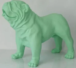 Casa Padrino Luxus Deko Figur Hund Bulldogge Hellgrün 85 x 45 x H. 74 cm - Kunstharz Deko Skulptur - Wohnzimmer Deko - Luxus Deko Tierfigur