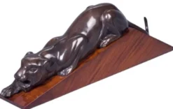 Casa Padrino Luxus Dekofigur Puma Bronze / Braun 60 x 11 x H. 20 cm - Elegante Messing Figur mit Holzsockel - Deko Skulptur