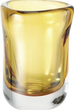 Casa Padrino Luxus Deko Glas Vase Gelb Ø 12 x H. 17 cm - Mundgeblasene Blumenvase - Luxus Deko Accessoires
