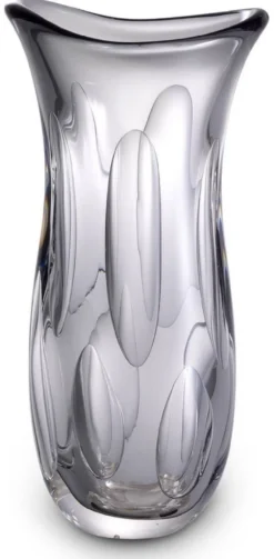 Casa Padrino Luxus Deko Glasvase Grau 19 x 14 x H. 39 cm - Elegante Blumenvase aus mundgeblasenem Glas - Deko Accessoires