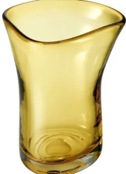 Casa Padrino Luxus Deko Glas Vase Gelb Ø 20 x H. 27,5 cm - Mundgeblasene Blumenvase - Luxus Deko Accessoires