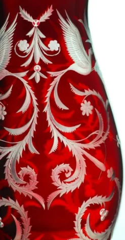 Casa Padrino Luxus Deko Glas Vase Rot / Silber Ø 14 x H. 30 cm - Handgefertigte und handgravierte Blumenvase - Hotel & Restaurant Accessoires - Luxus Qualität