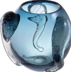 Casa Padrino Luxus Deko Glas Vase Blau Ø 32 x H. 28 cm - Elegante mundgeblasene Blumenvase - Luxus Deko Accessoires