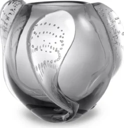 Casa Padrino Luxus Deko Glas Vase Grau Ø 32 x H. 28 cm - Elegante mundgeblasene Blumenvase - Luxus Deko Accessoires