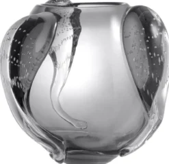 Casa Padrino Luxus Deko Glas Vase Grau Ø 32 x H. 28 cm - Elegante mundgeblasene Blumenvase - Luxus Deko Accessoires