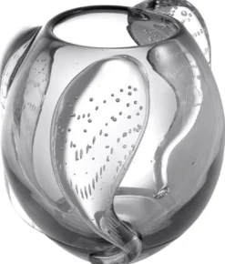 Casa Padrino Luxus Deko Glas Vase Grau Ø 32 x H. 28 cm - Elegante mundgeblasene Blumenvase - Luxus Deko Accessoires