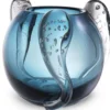 Casa Padrino Luxus Deko Glas Vase Blau Ø 23 x H. 24 cm - Elegante mundgeblasene Blumenvase - Luxus Deko Accessoires