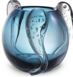 Casa Padrino Luxus Deko Glas Vase Blau Ø 23 x H. 24 cm - Elegante mundgeblasene Blumenvase - Luxus Deko Accessoires